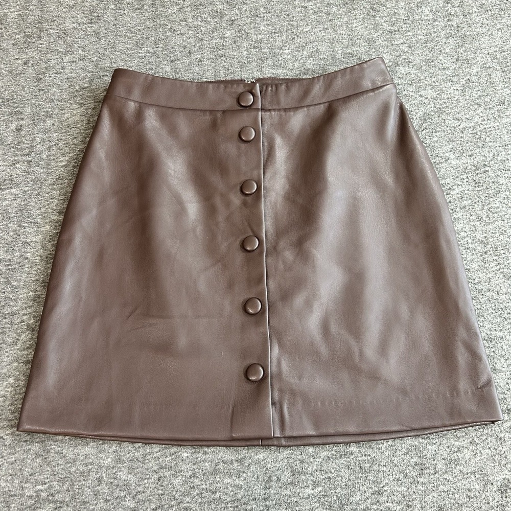 Loft Faux Leather Mini Skirt Women's Size 00 Brown Front Buttons